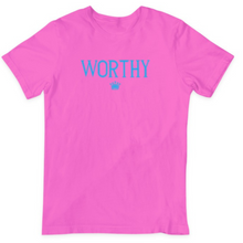 Load image into Gallery viewer, Unisex Worthy T-Shirt- Pink/Ocean Blue
